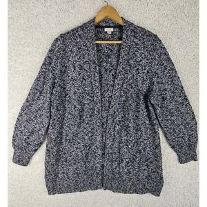 L.L. Bean Open Cardigan Heavy Knit Cotton Ragg W/ Pockets Women's XL Navy White